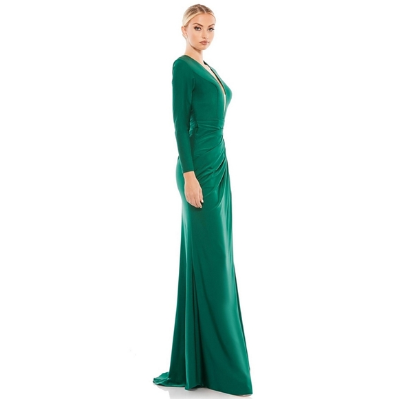 MAC DUGGAL Size 10 Plunge Emerald Side Slit Formal Dress Gown - Picture 3 of 8